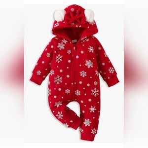 Newborn Baby Girl Winter Outfit Hooded Jumpsuit Infant One Piece Romper Baby